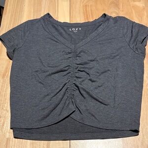 LOFT Dark Gray Ruched V-Neck Tee